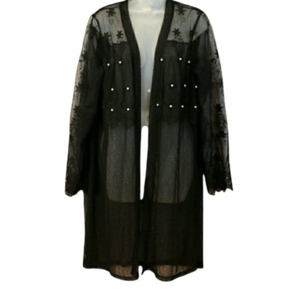 Forgotten Grace Black Lingerie Lace Robe LG